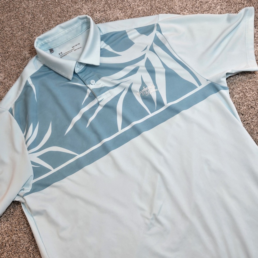 Under Armor Golf Polo Shirt Mens Size M Aqua Slammer And Squire Short Sleeve